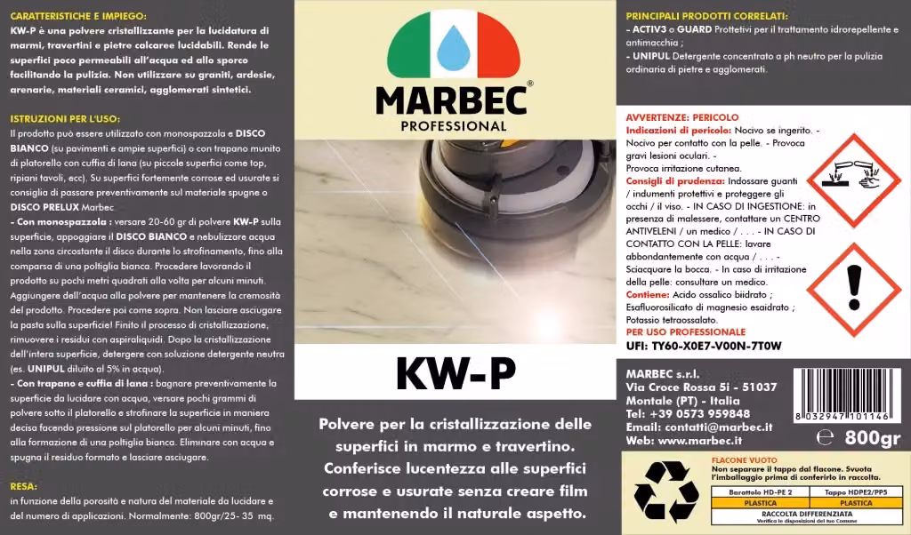 Cristallizzante per marmo KWB KW-P con finitura gloss, confezione da 6 pezzi da 800 g ciascuno, colore bianco – 2