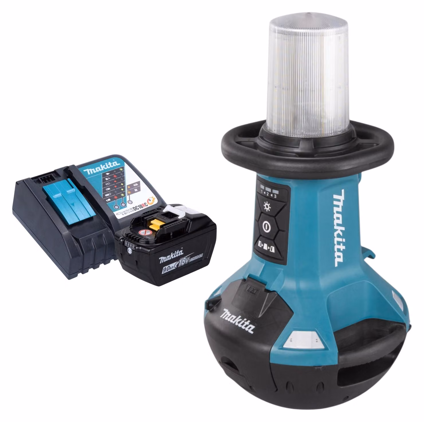 Makita DML 810 Z Lampada LED a batteria 18 / 36 V (2 x 18 V) 5500 lm IP54 + 1x batteria 9,0 Ah + caricabatterie