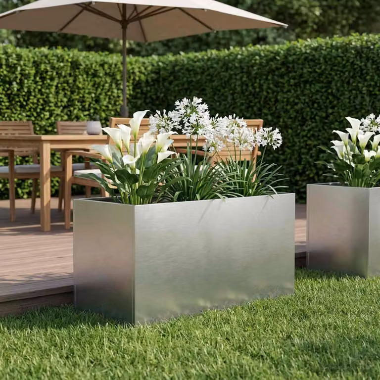 Vaso da giardino vidaXL in acciaio inox color argento L: 100 cm, P: 50 cm, H: 50 cm