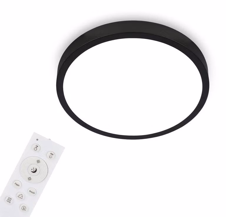 BRILONER - Lampada da soffitto a LED RGBW, Lampada da soffitto a LED dimmerabile, colori di luce colorati, bianco neutro, lampada a superficie, telecomando, nero, Ø380x50 mm