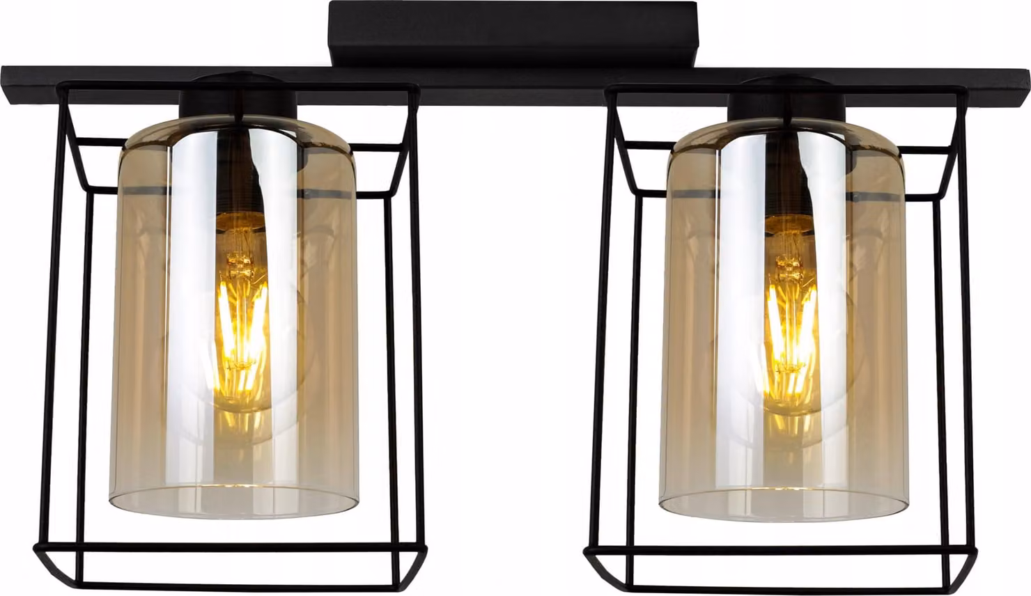 Hella Cage - Lampada da soffitto per soggiorno, camera da letto e sala da pranzo - Lampada a sospensione in metallo e vetro - E27 - Miele - 2 fiamme