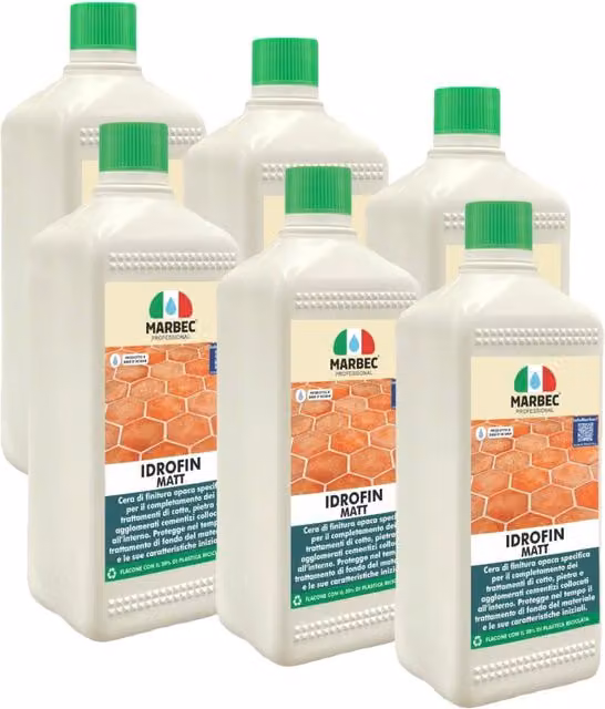 Cera per pavimenti Marbec IDROFIN MATT a base acquosa, effetto opaco, colore bianco, confezione da 6 x 1 l