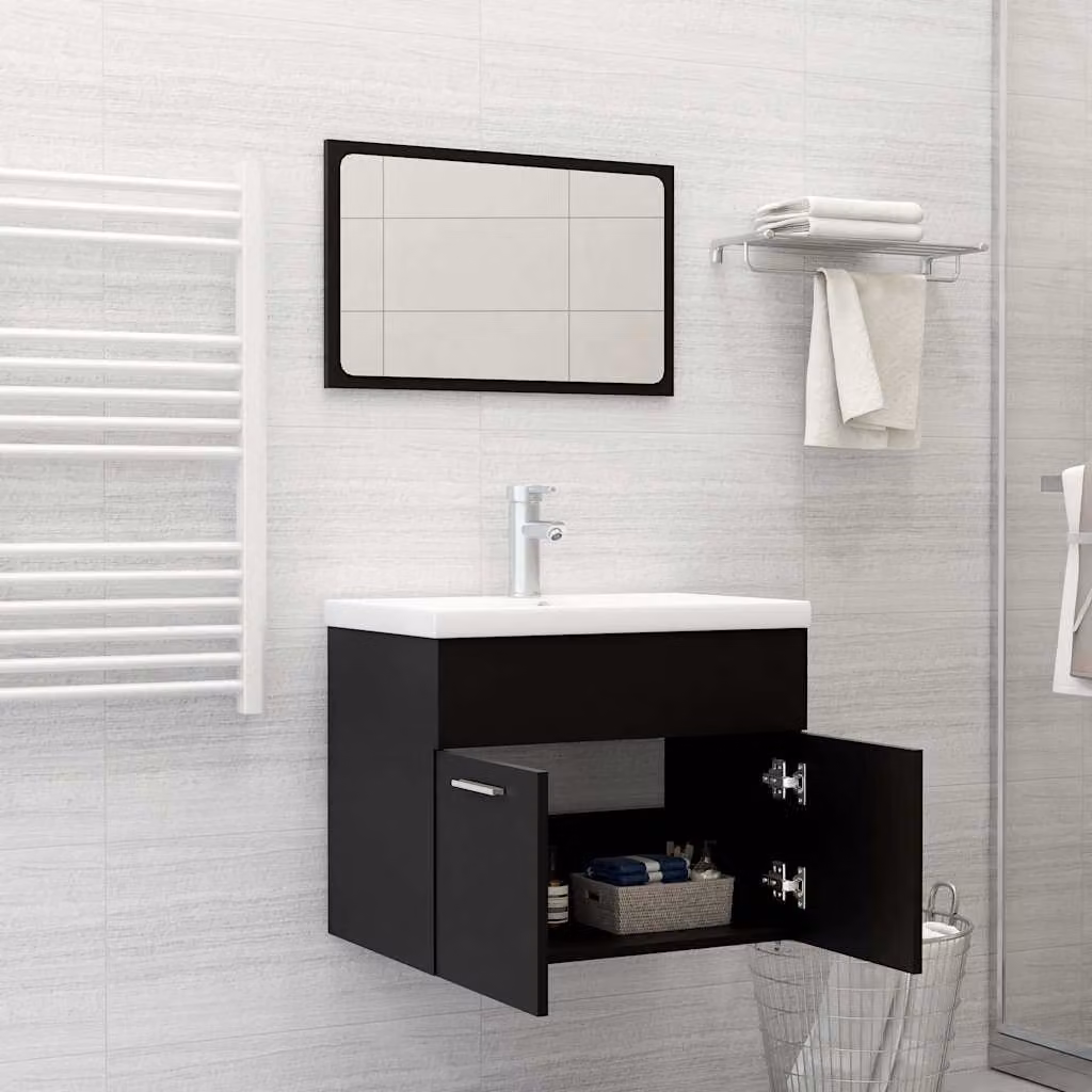 Set Mobili da Bagno Moderno vidaXL con Mobile Lavabo Nero e Bianco, L: 60,0 cm, P: 38,5 cm, H: 46,0 cm