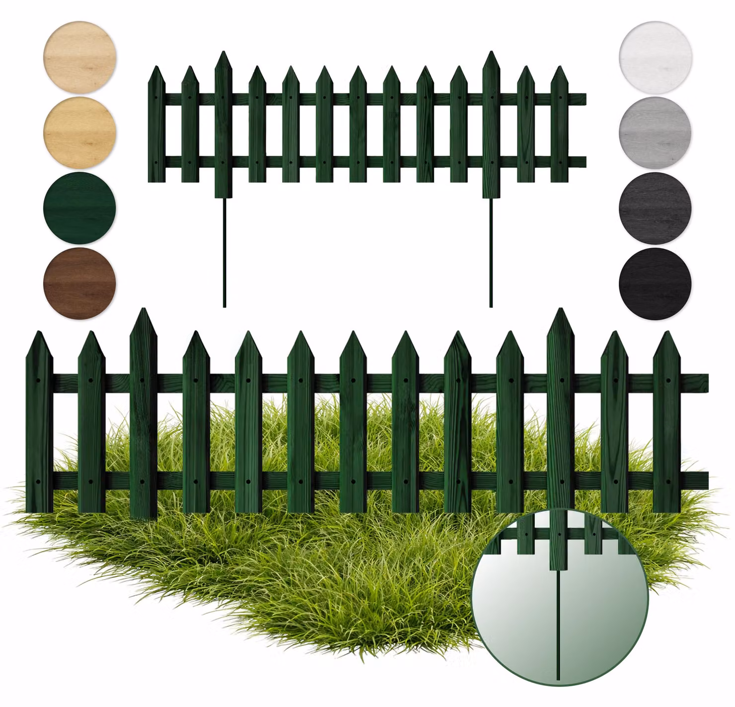 Floranica 1 pz Recinzione da giardino a incastro con pali in metallo per aiuole 100 cm x 30 cm Verde