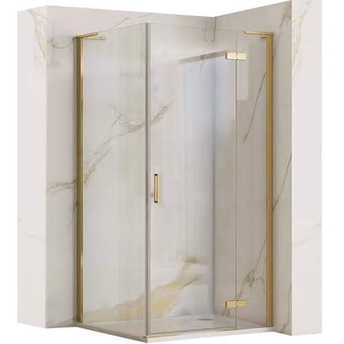 Rea Box Doccia 90x90 Gold Brush Box Doccia senza Piatto Doccia Vetro Temperato di Sicurezza Trasparente 6 mm (Oro) Porta: 90 Parete: 90 cm