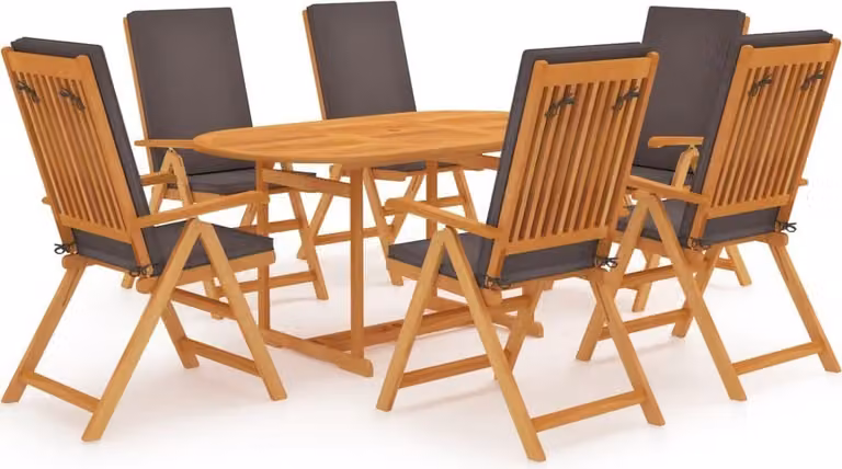Maison Exclusive - Set da pranzo da giardino da 7 pezzi con cuscini grigi in teak massiccio