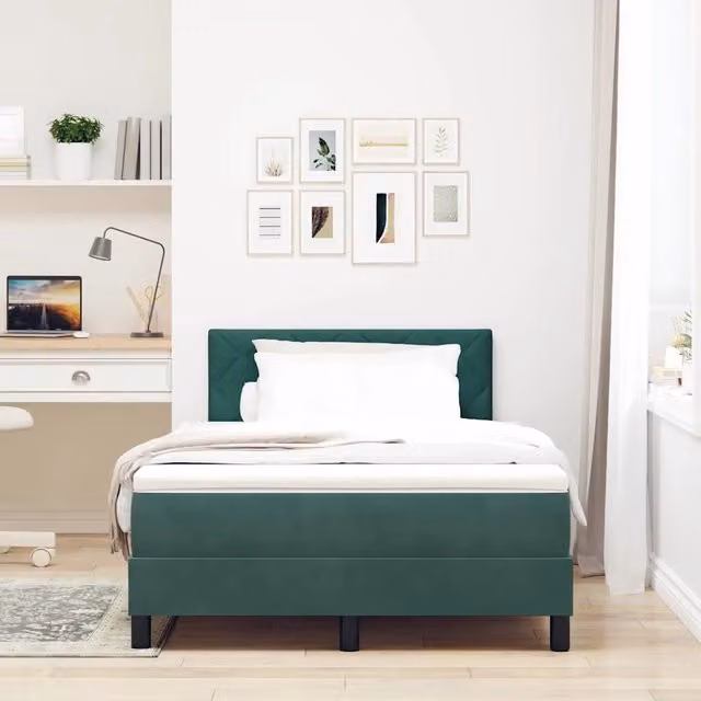 Letto moderno vidaXL in velluto verde con illuminazione LED sottostante e molle a sacco L: 120 cm, P: 200 cm