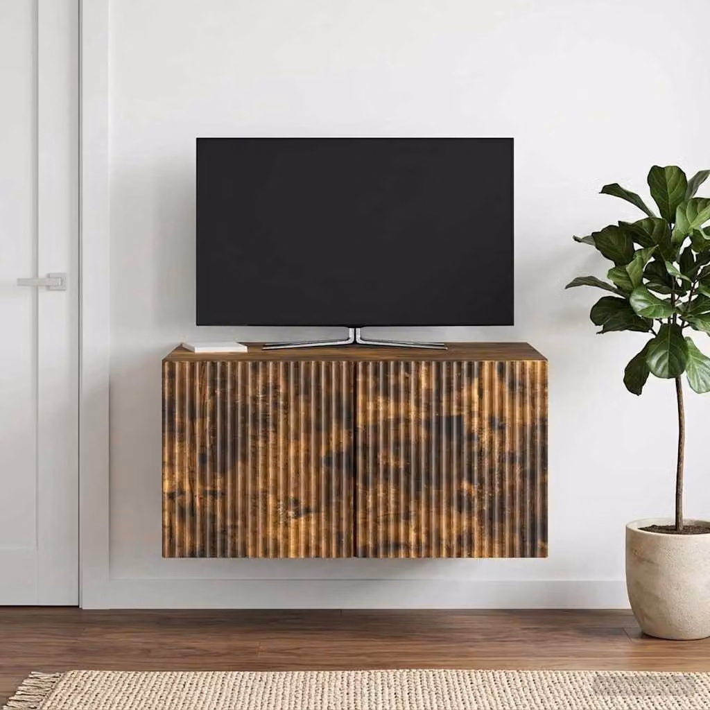 vidaXL Mobile Porta TV da Muro Moderno in Legno Rovere Fumo L: 59,5 cm, P: 41 cm, H: 30 cm