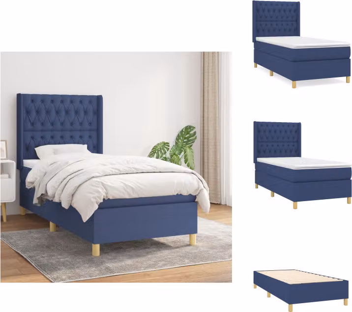 vidaXL Letto a molle con materasso blu 90x200 cm in tessuto - Letti e strutture letto