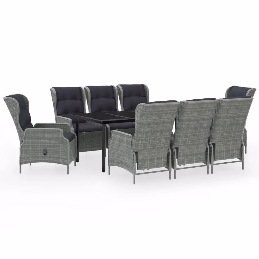 Set da pranzo da giardino moderno vidaXL in metallo e vetro, 9 pezzi, Grigio e Nero – 2