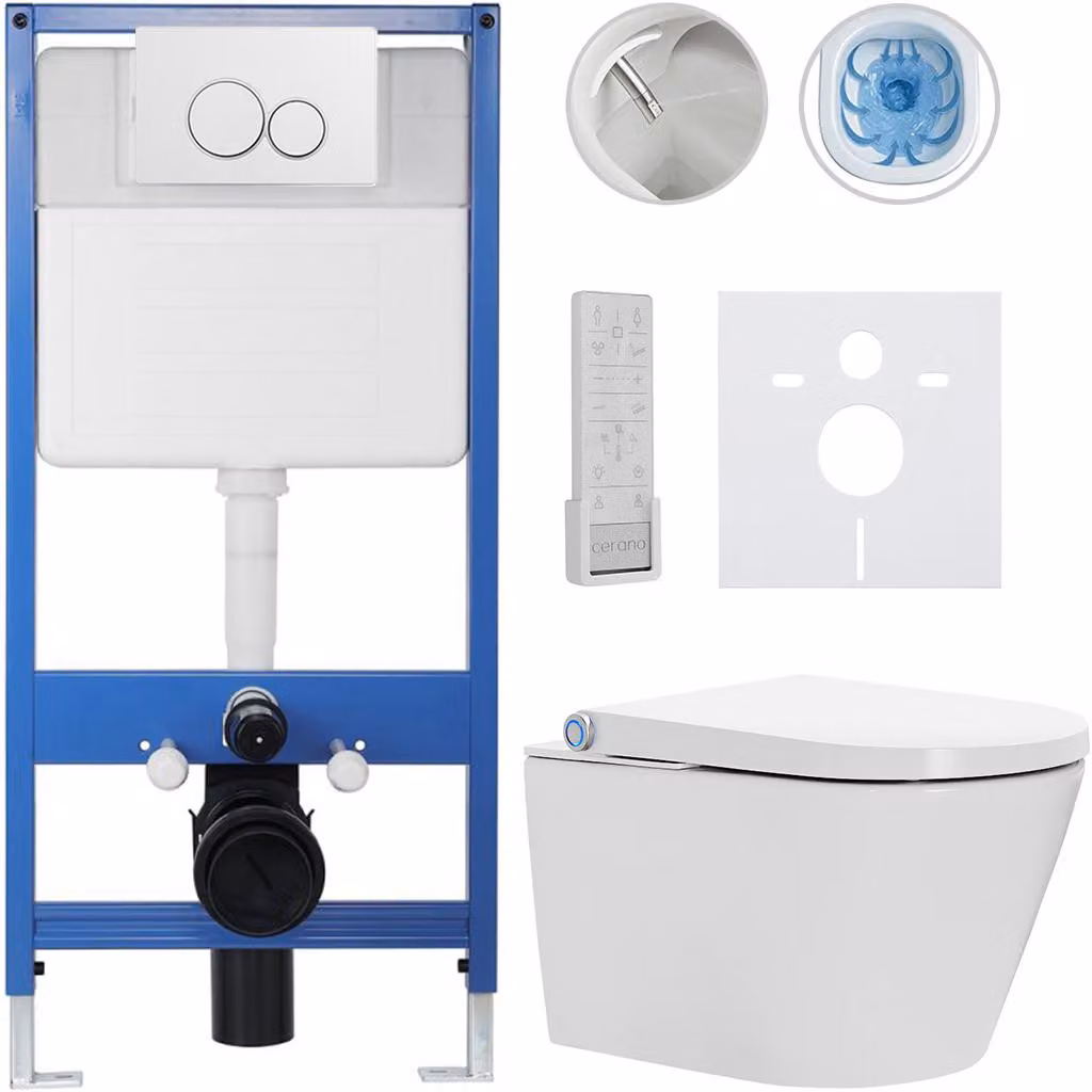 Set completo per WC Profi/Cronus Premium - bianco lucido - pulsante WC doppio sciacquone/bianco - installazione a parete - 59,3 x 38,4 cm