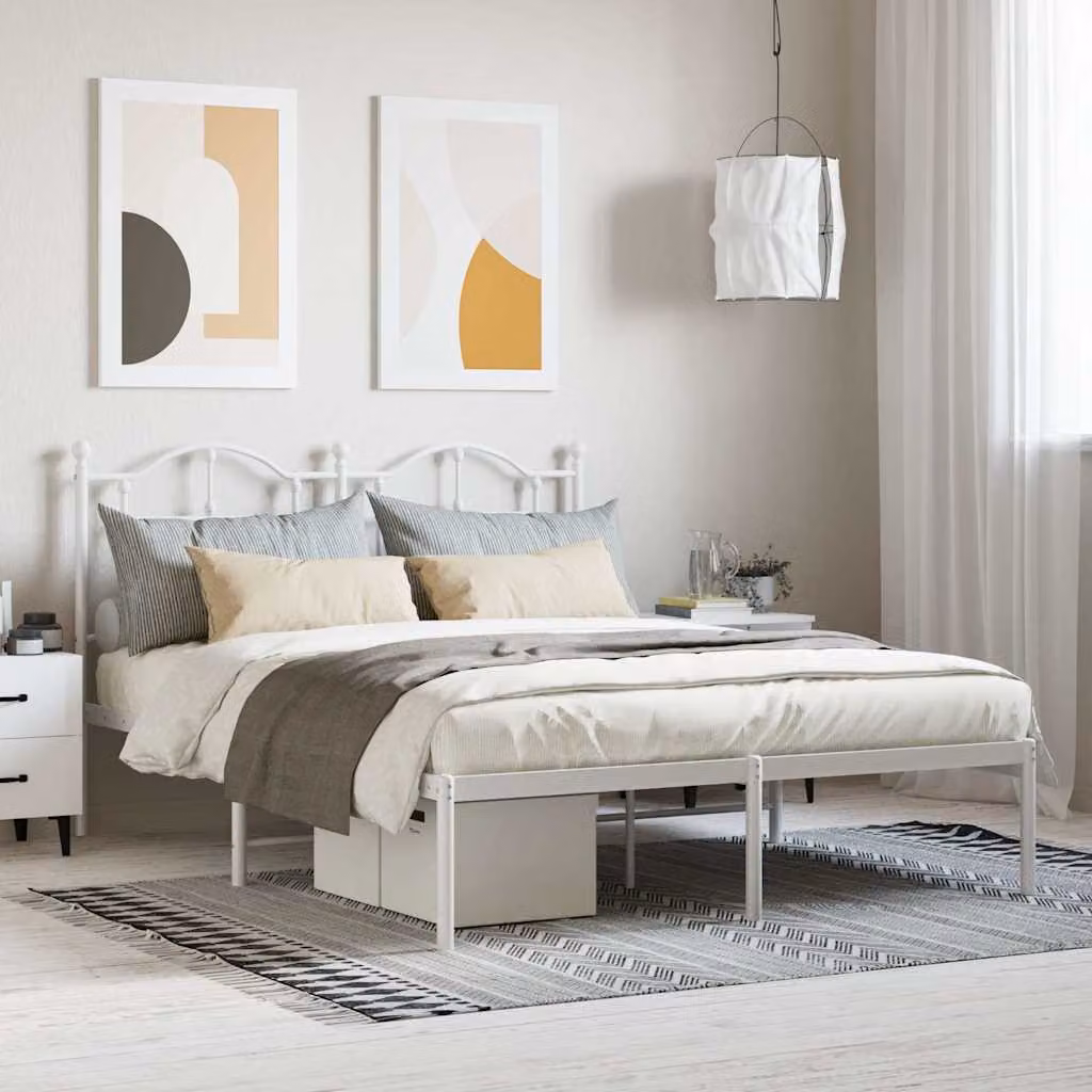 vidaXL Giroletto con Testiera in Metallo Bianco L/P/H: 200 x 140 x 97 cm