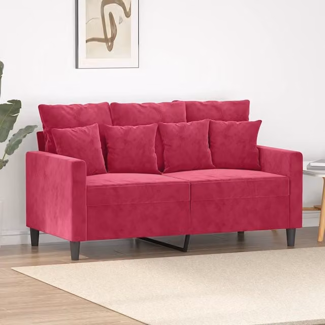 Divano a 2 posti Design Mania in velluto rosso con struttura in metallo e cuscini inclusi L: 138 cm, P: 80 cm, H: 77 cm