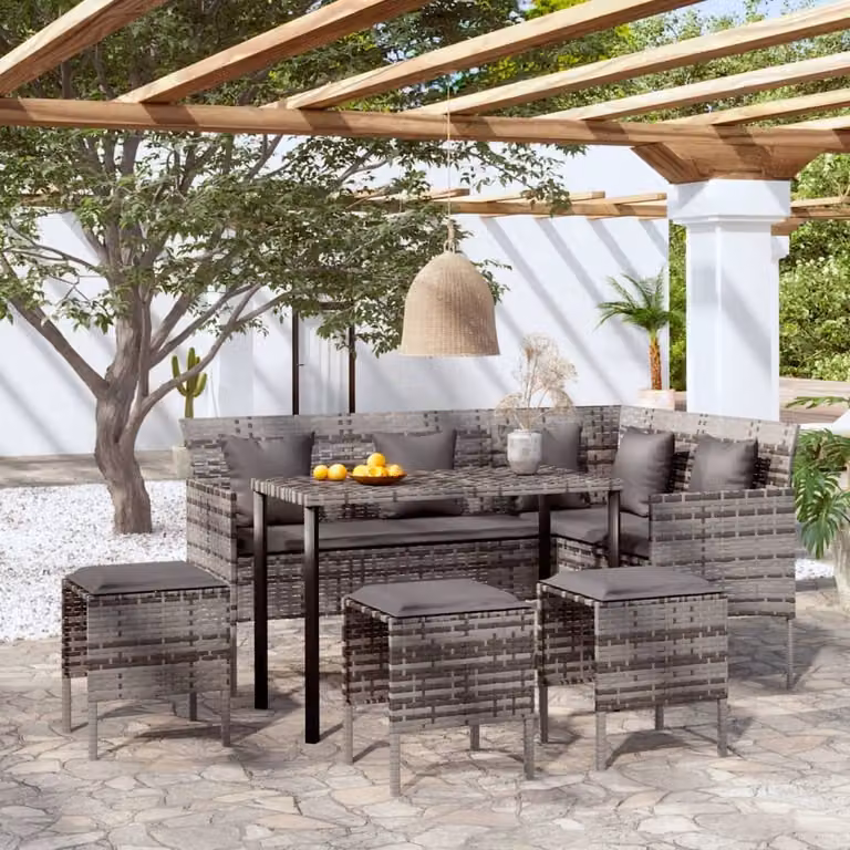 vidaXL Set di divani a L con cuscini in poly rattan grigio - Set di divani - Set di divani - Set di divani da giardino - Set di divani da giardino