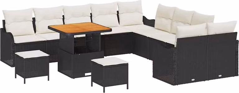 Set Divano da Giardino 13 pcs Nero polyrattan