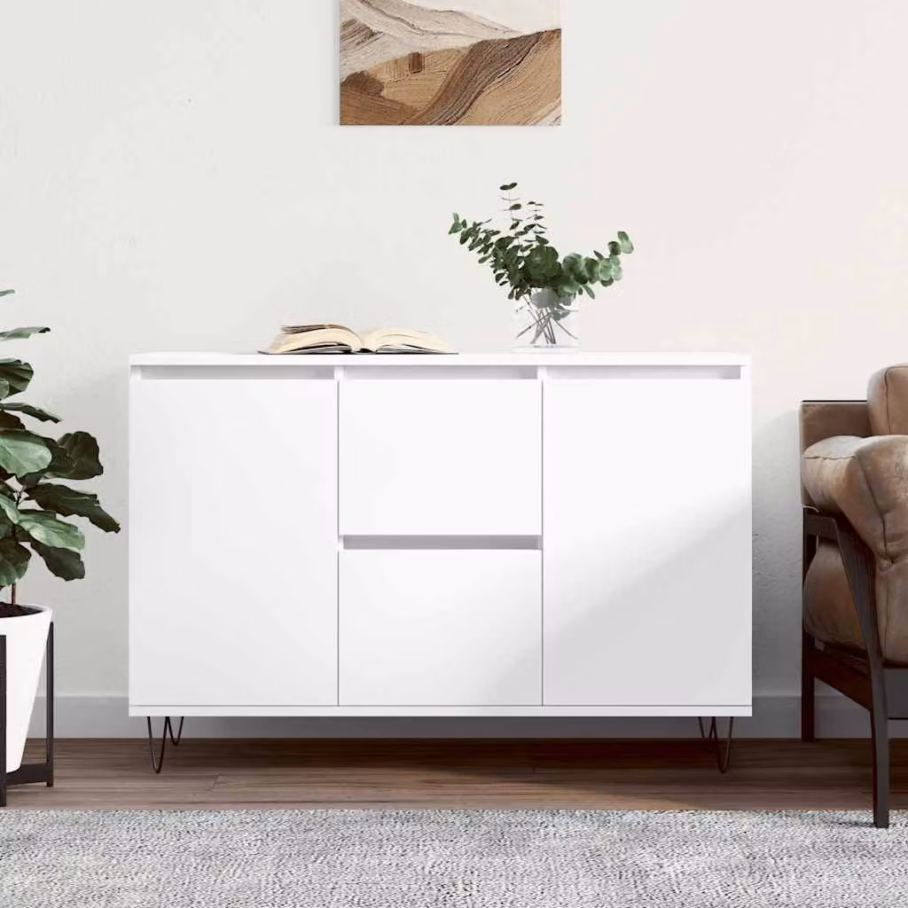 Credenza moderna vidaXL in legno multistrato bianca L: 101,5 cm, P: 35 cm, H: 70 cm