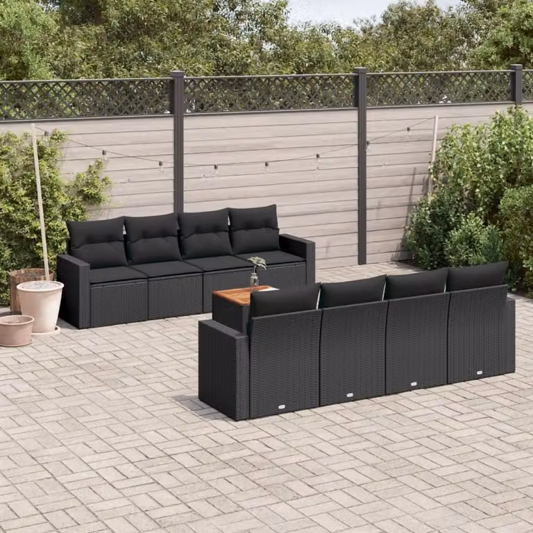 Maison Exclusive - Set Divani da Giardino 9 pz con Cuscini Nero in Polyrattan