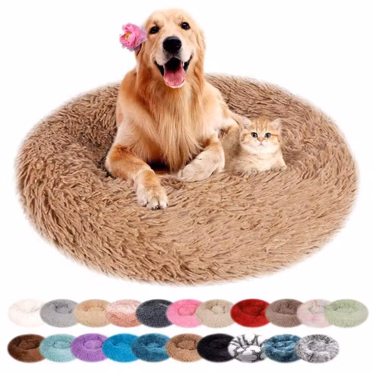 Cuccia per cani, forma rotonda, in peluche, lavabile, antiscivolo, color kaki, diametro 40 cm