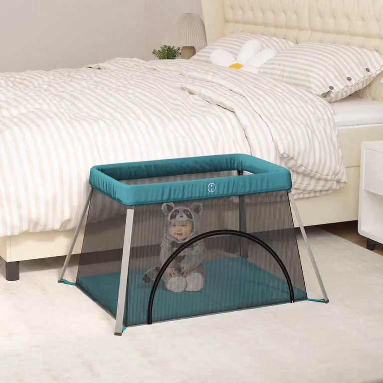 vidaXL Box per Bambini con Materasso Verde in Tessuto di Lino, L/P: 120 x 60 cm