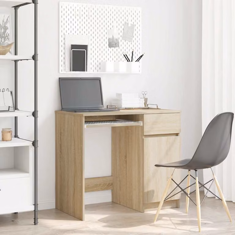 Scrivania moderna vidaXL in legno color rovere, L: 86 cm, P: 49 cm, H: 76 cm