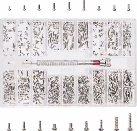 Kit di viti in acciaio inossidabile per micro-riparazioni, disponibile in 18 diverse dimensioni