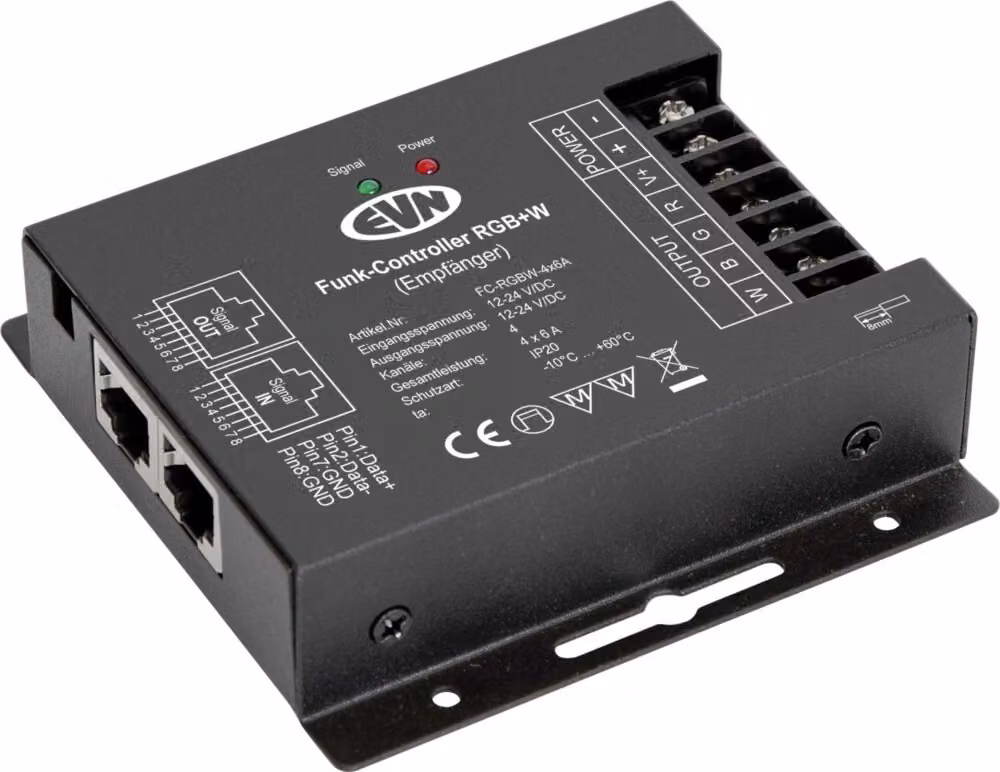 EVN Lichttechnik Controllore ricevitore wireless 12-24V/DC-4x6A IP20 FCRGBW4X6A