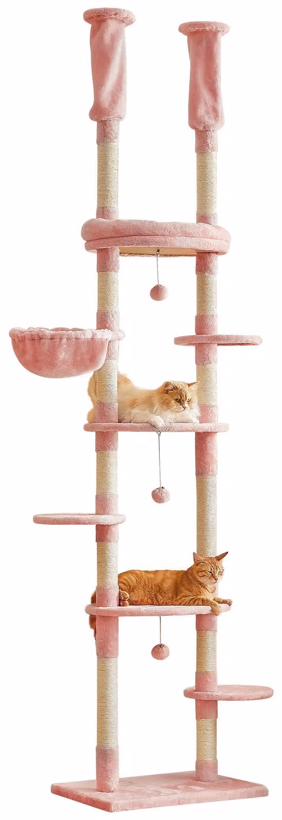 Albero per gatti regolabile, altezza da 234 a 258 cm, con 7 livelli, amaca e pali in sisal per graffiare, ideale per l'uso in casa