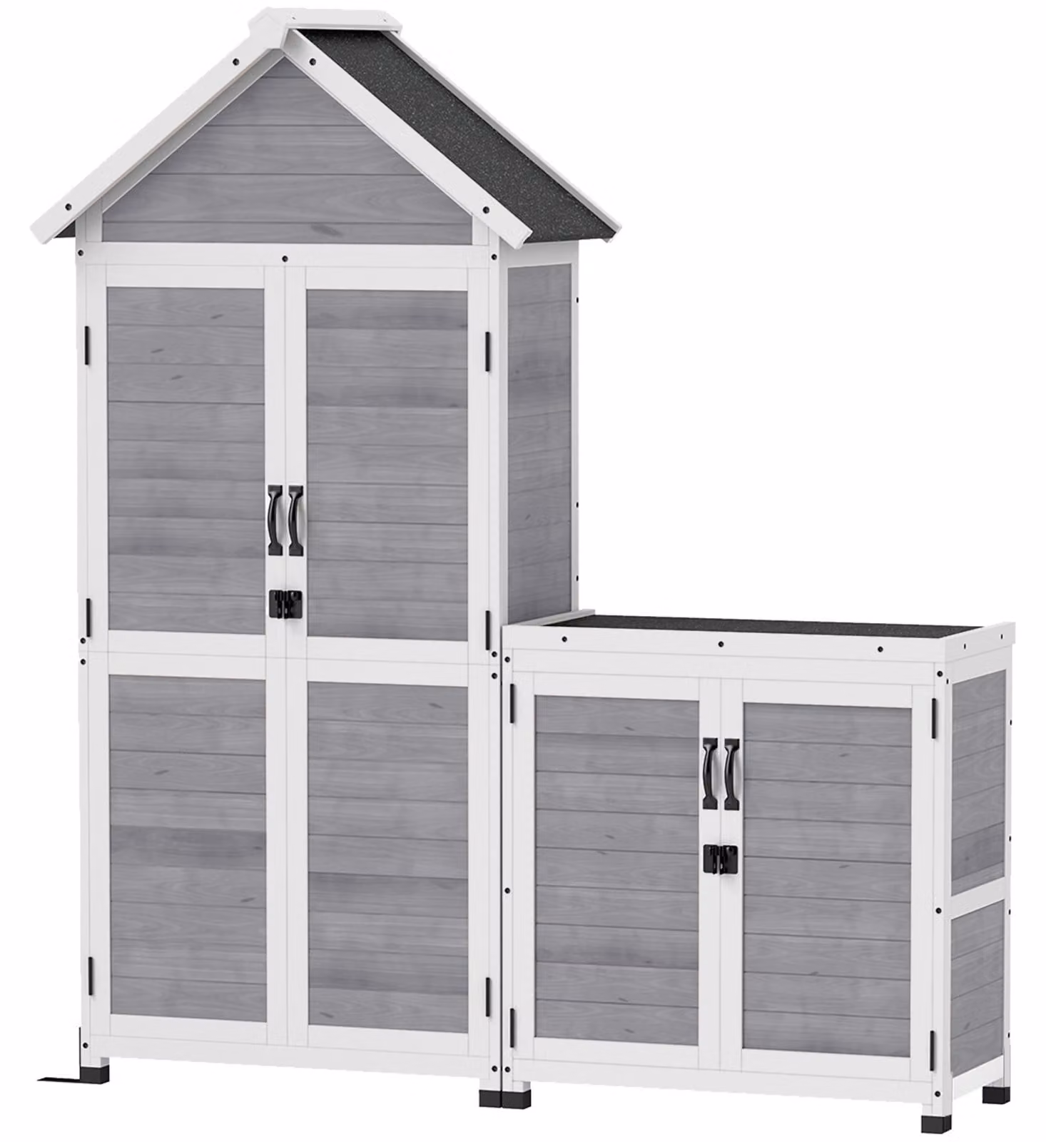 Outsunny 2 in 1 casetta da giardino in legno, casetta per attrezzi con armadio di stoccaggio