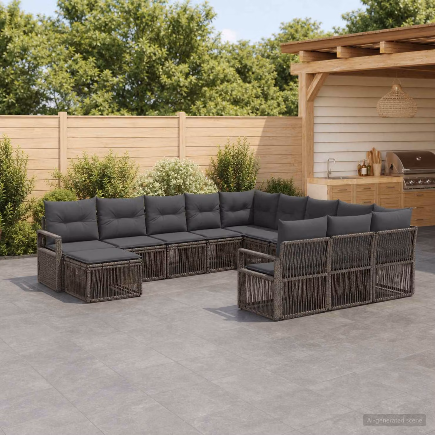 Set Divano da Giardino vidaXL 12 pz a Forma a U Grigio con Cuscini e Struttura in Metallo e Polyrattan