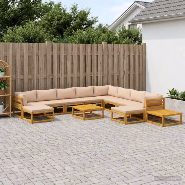 Set di divani da esterno vidaXL in legno di acacia massello con cuscini beige e marrone per giardino e terrazzo