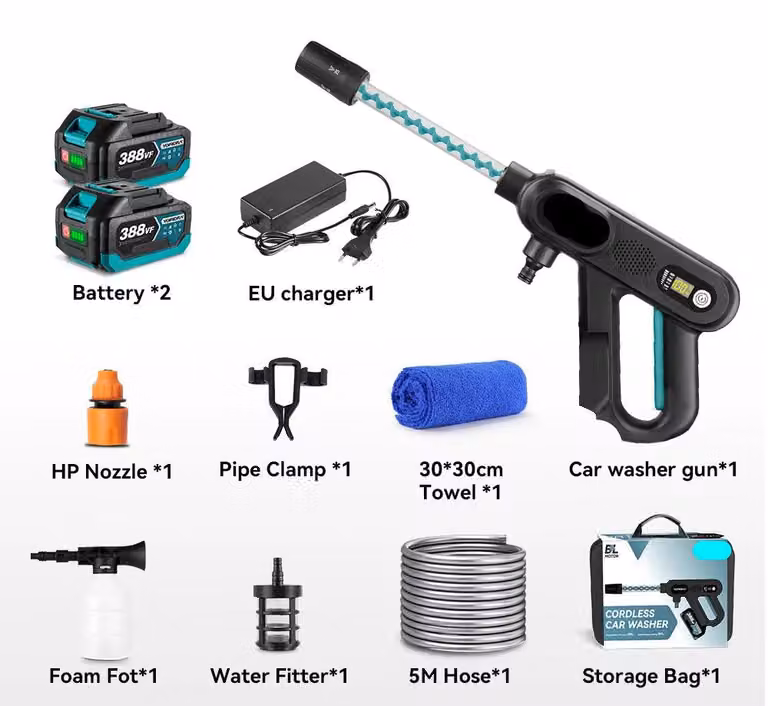Idropulitrice - Pulitrice per terrazze - A batteria - Idropulitrice elettrica - 220 bar - 3 velocità - Con 2 batterie