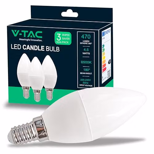 Lampadina LED E14 4,5W Candela 6500K (Box 3 Pezzi)