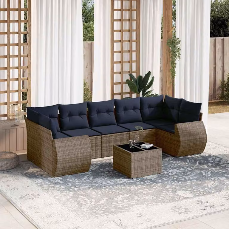 Maison Exclusive - Set di 8 divani da giardino con cuscini, grigio, polyrattan
