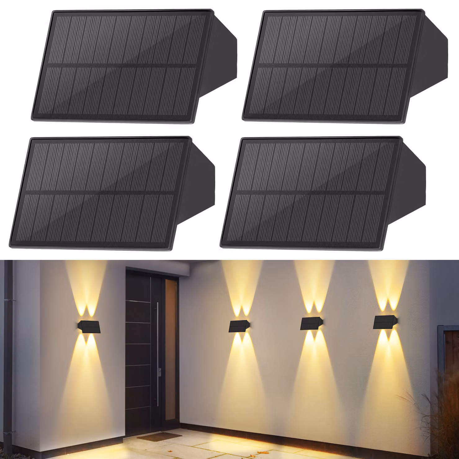 ZMH lampade solari per esterni 4pcs solare parete luce esterna parete luci esterne luce esterna bianco caldo luci solari parete impermeabile luce parete su e giù luce solare per recinto terrazza balcone