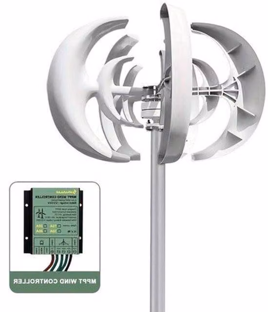 Turbina eolica verticale con 5 pale e lampada a LED, compatibile con sistemi a 12V/24V, potenza di 1000W