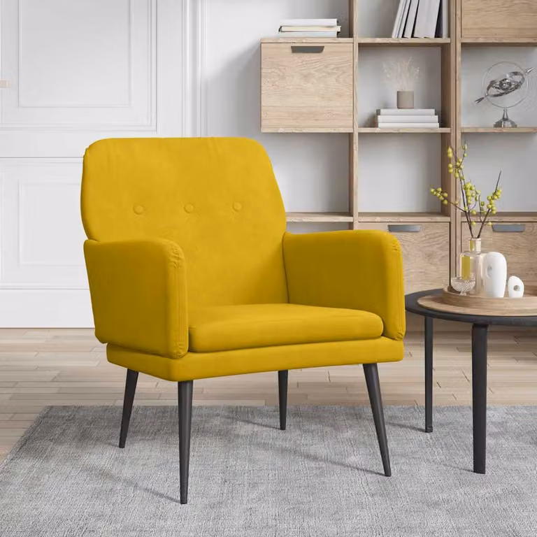 Poltrona relax vidaXL in velluto giallo con struttura in metallo L: 62 cm, P: 79 cm, H: 79 cm