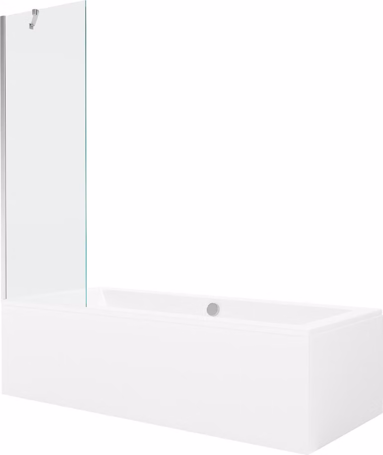 Mexen Cube vasca rettangolare 170 x 80 cm con pannello e paravento a 1 anta 60 cm, trasparente, cromo - 550517080X9506000001