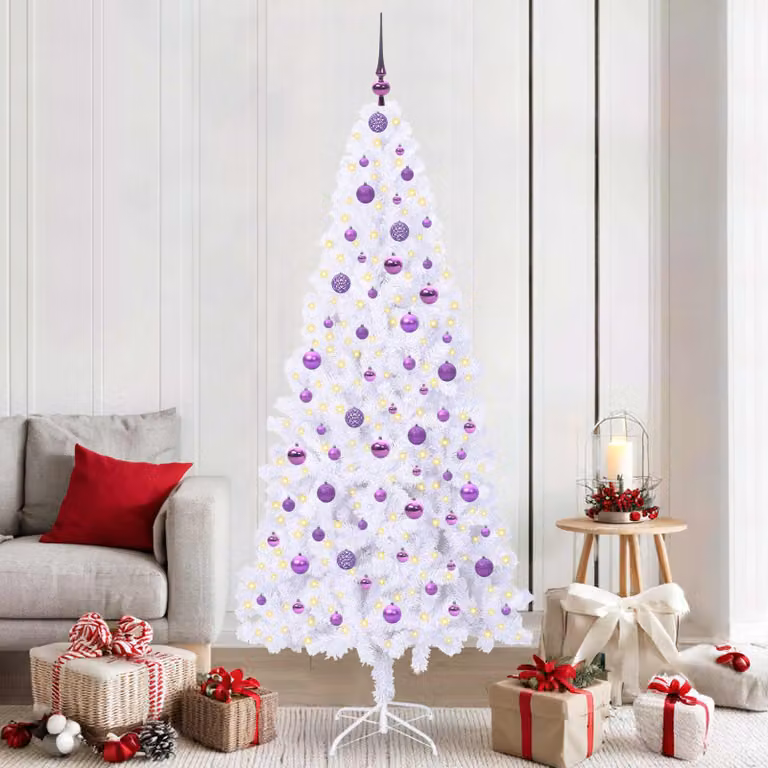 Albero di Natale artificiale moderno vidaXL bianco con LED in PVC e metallo, Altezza: 210 cm
