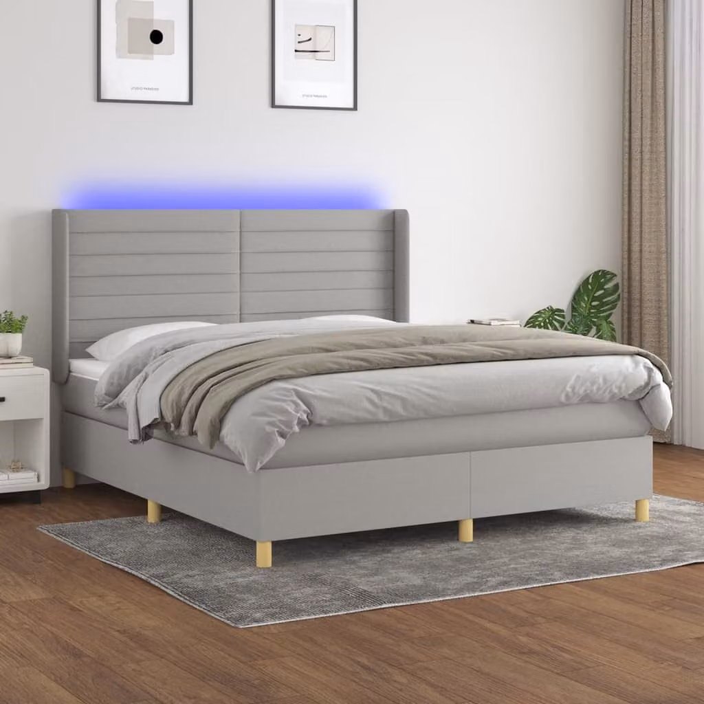 Letto Ibrido con Materasso a Molle Insacchettate e Illuminazione LED vidaXL, Grigio Chiaro, L/P: 180 x 200 cm