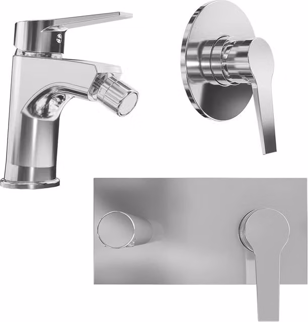 Set miscelatore lavabo ad incasso e bidet ed incasso doccia monocomando in ottone cromato | Sophia