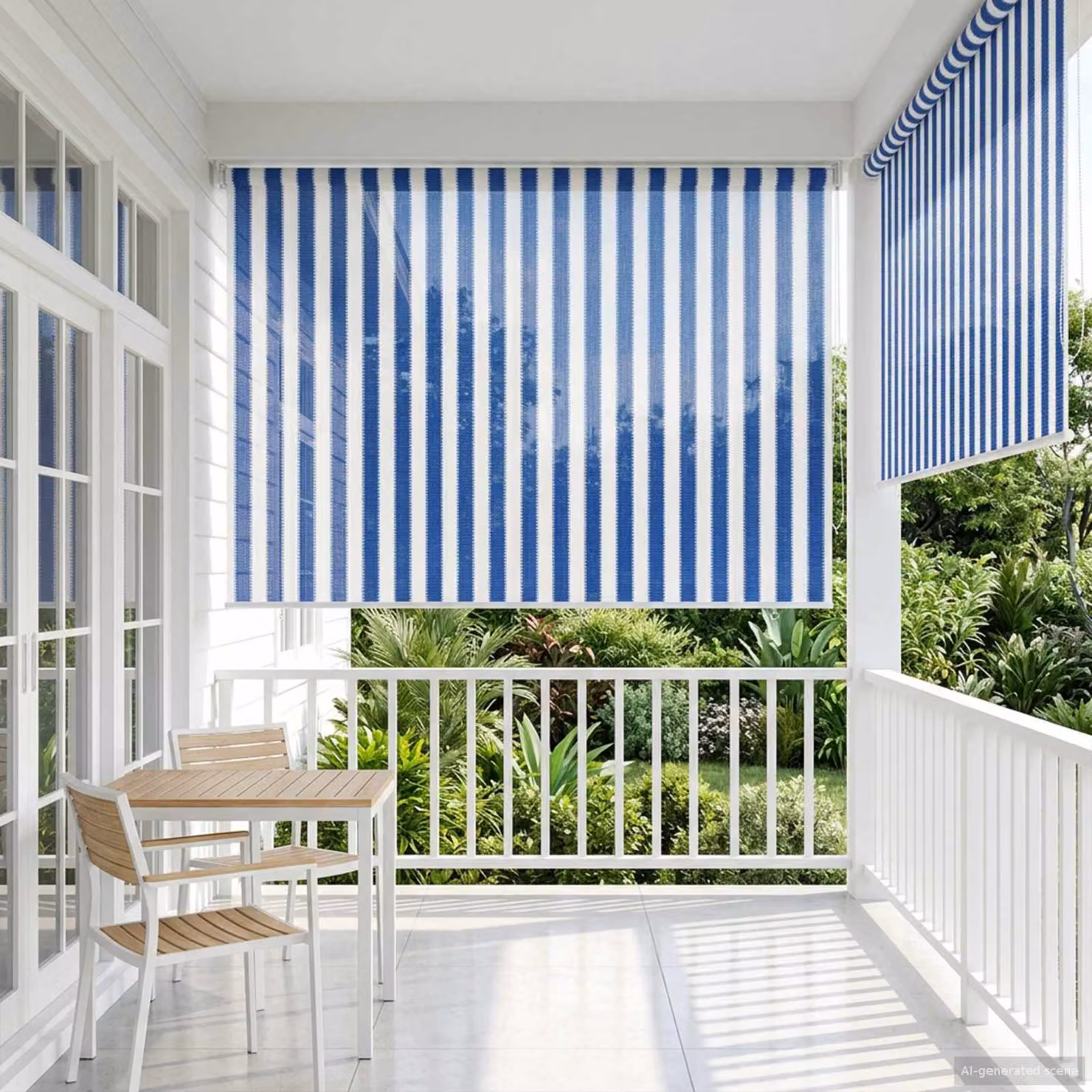 vidaXL Tenda a Rullo Esterna in HDPE con Blocco UV 90%, Strisce Blu e Bianche, L: 230 cm, H: 160 cm