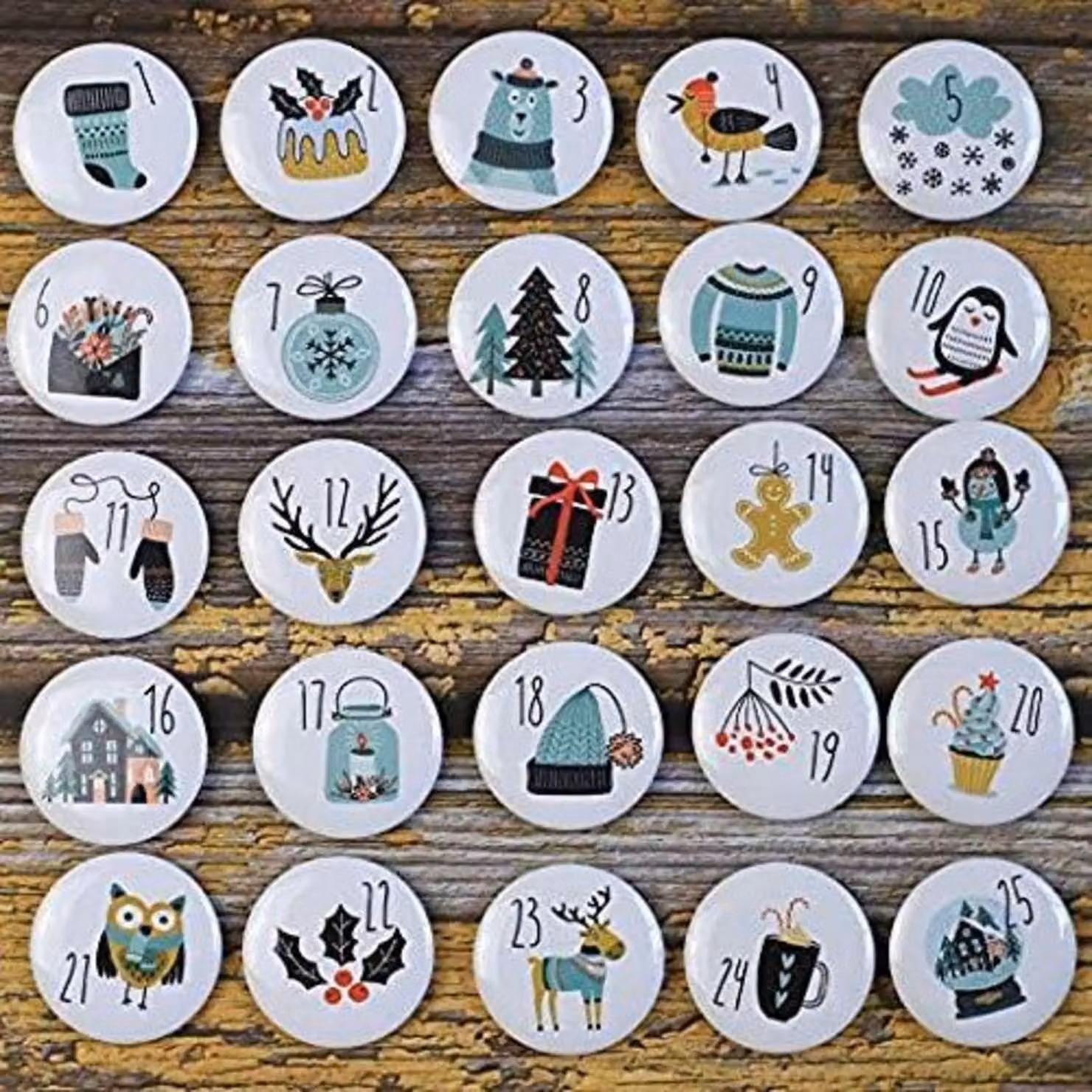 Calendario dell'Avvento: numeri in plastica da 1 a 25 per realizzare decorazioni, diametro 3,2 cm, colore bianco, confezione da 25 pezzi