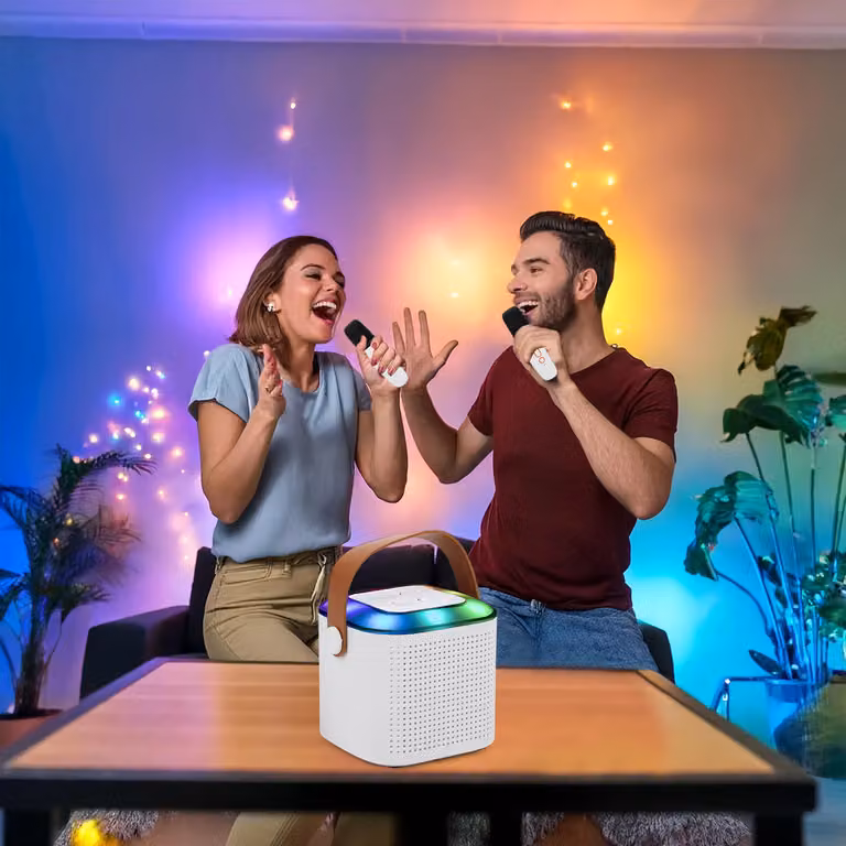 Mini Karaoke Portatile Bluetooth Dictrolux DLX416 con 2 Microfoni Bianco