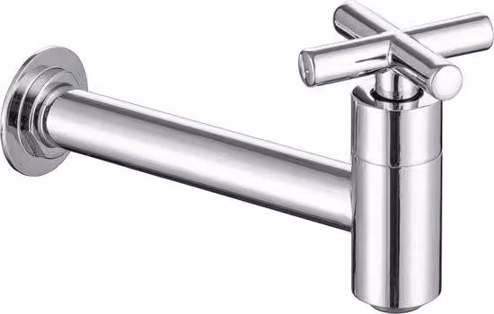 Rubinetto a parete per acqua fredda Unyqoos® in ottone, da montare a parete con attacco G1/2, ideale per lavabi e lavelli, con maniglia a croce, dotato di aeratore removibile, finitura cromata