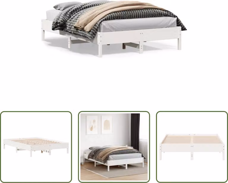 The Living Store Letto in legno massiccio senza materasso bianco 140x200 cm in legno di pino