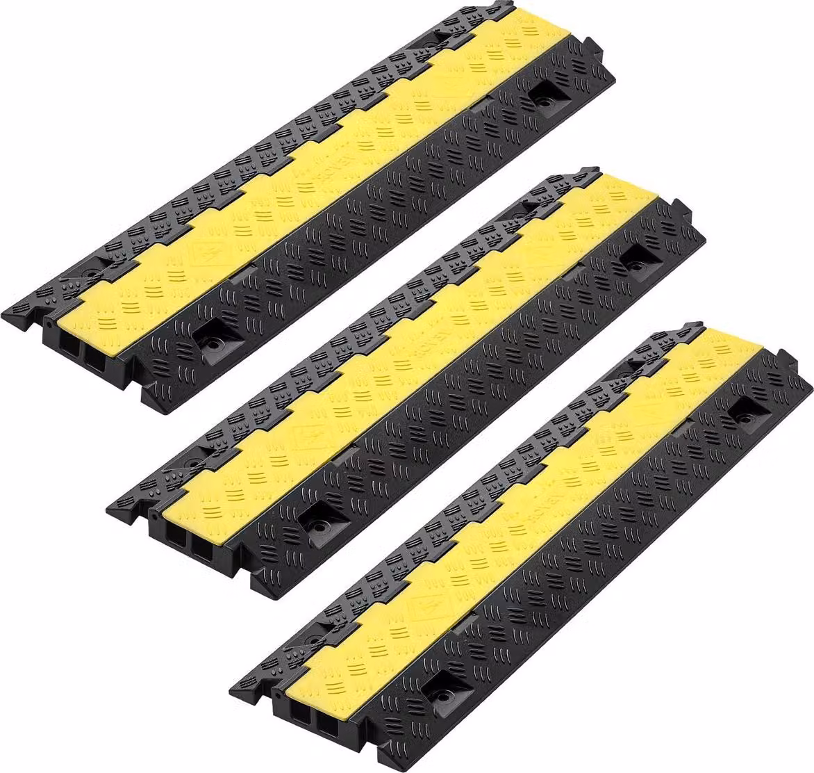 Rampa protettiva per cavi, capacità 9.979 kg/asse, copertura per cavi in TPU resistente a 2 canali, canale 31 x 28 mm, dosso stradale con copertura superiore apribile, per uso interno ed esterno, confezione da 3 pezzi