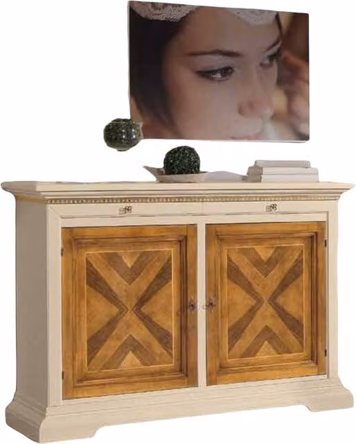 Madia credenza a 2 ante in legno laccato avorio e noce Mobili 2G L: 160 cm, P: 53 cm, H: 115 cm – 1