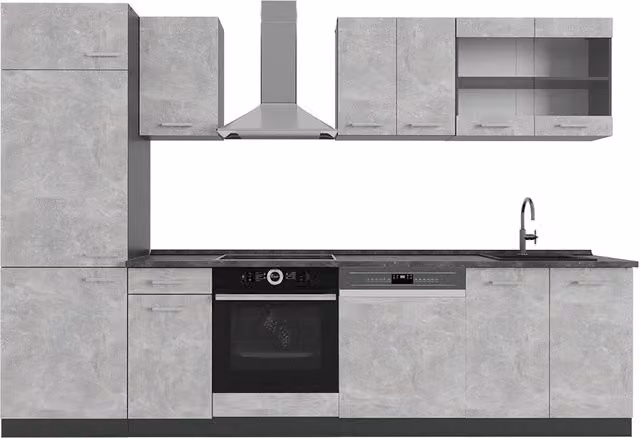 Cucina componibile moderna Vicco R-Line Calcestruzzo e Antracite L: 300 cm