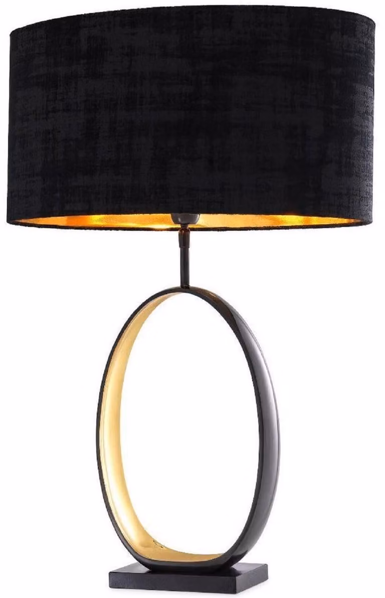 Casa Padrino lampada da tavolo grigio antracite / oro / nero Ø 50,5 x h. 74 cm - Lampada da tavolo moderna con base in granito e paralume rotondo - Lampada da soggiorno