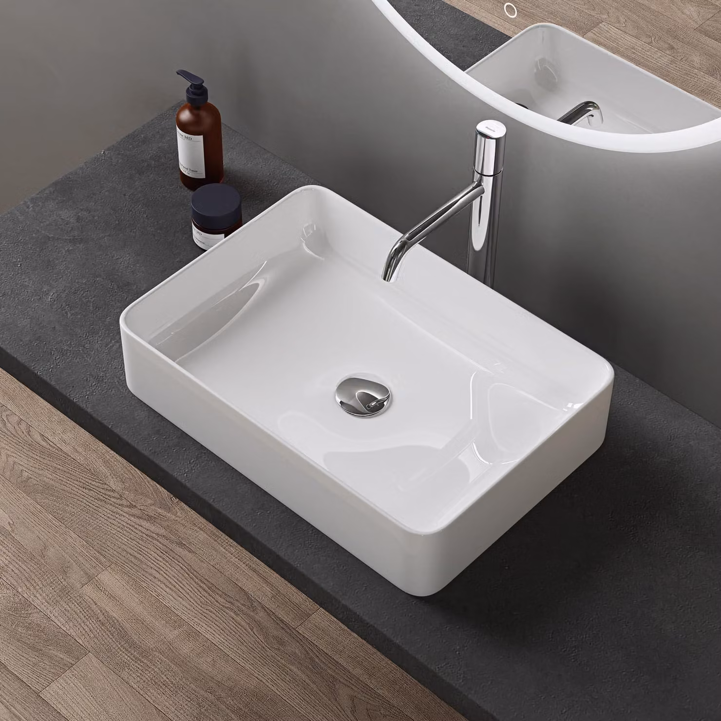 doporro Lavabo Bagno Rettangolare Lavabo da Appoggio in Vetroceramica Lavandino con Bordo Sottile 50x35x11 cm Bianco Lucido Lavamani Lavello senza Foro Rubinetto per Guardaroba Bagno Brš¹ssel105